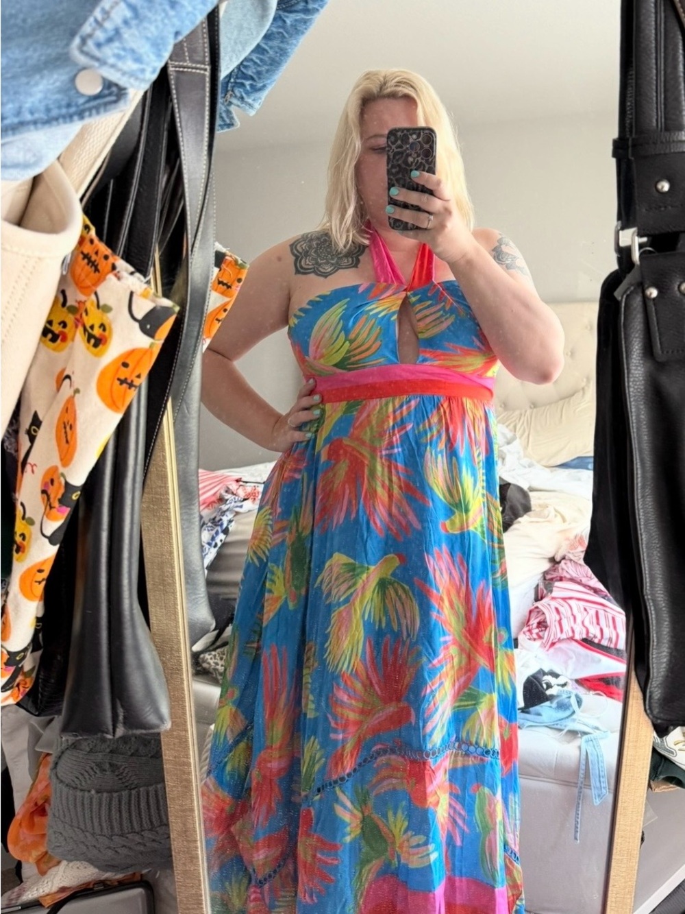 Farm Rio blue painted birds Maxi dress - Picture 2 of 7